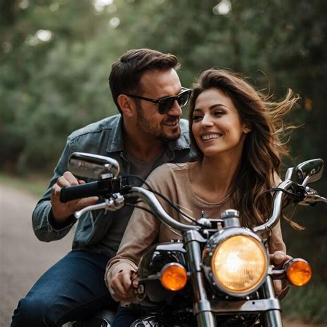 Premium Photo Husband And Wife Riding Together On A Motorcycle