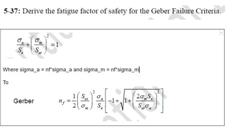 Solved Derive The Fatigue Factor Of Safety For The Chegg