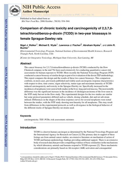 Pdf Comparison Of Chronic Toxicity And Carcinogenicity Of 2378