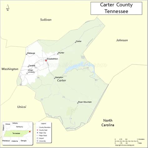 Map of Carter County, Tennessee - Where is Located, Cities, Population ...