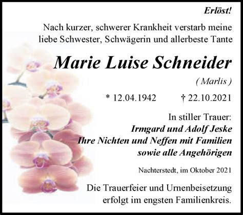 Traueranzeigen Von Marie Luise Schneider Abschied Nehmen De