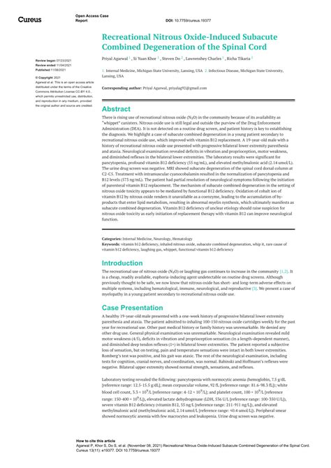 PDF Recreational Nitrous Oxide Induced Subacute Combined Degeneration