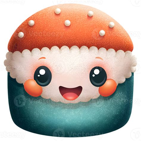 Happy Kawaii Sushi Roll Isolated On Transparent Background 46647815 Png