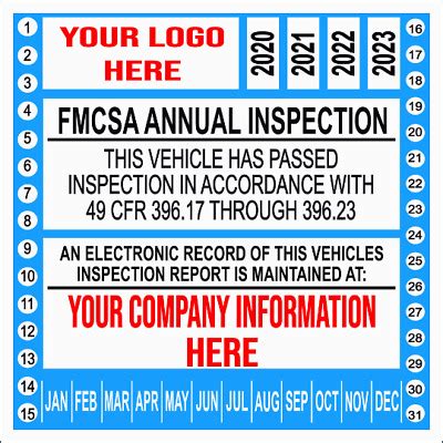 FMCSA or FHWA Annual Vehicle DOT Inspection Sticker, Truck Inspection ...