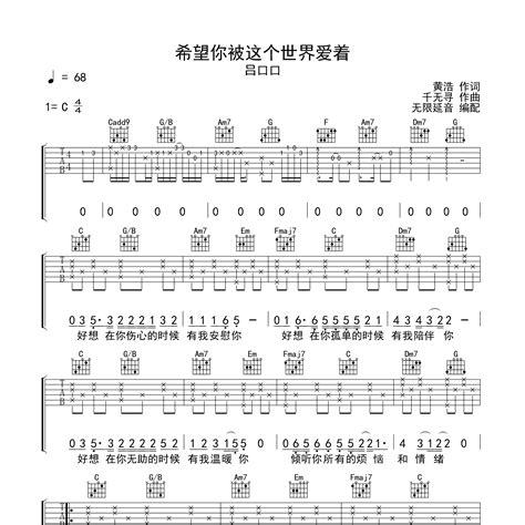 吕口口《希望你被这个世界爱着吉他谱》c调弹唱六线谱（超好听快来学）