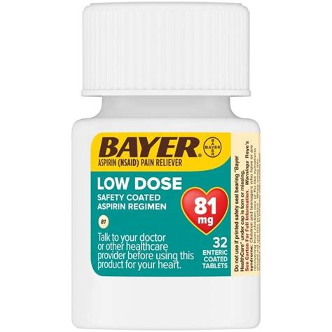 Aspirin Regimen Bayer Low Dose Pain Reliever Enteric Coated Tablets 81mg 32 Ct Health