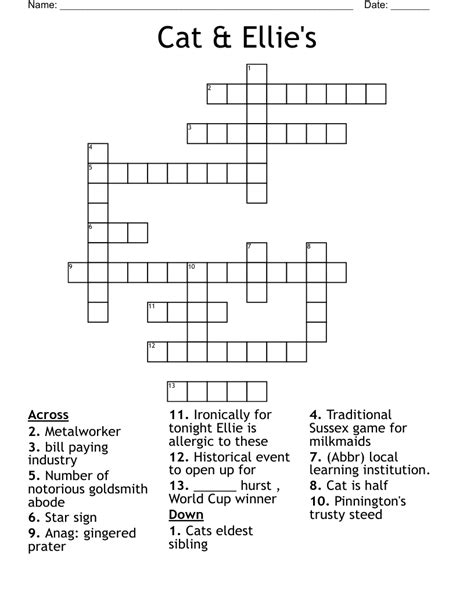 Cat And Ellies Crossword Wordmint