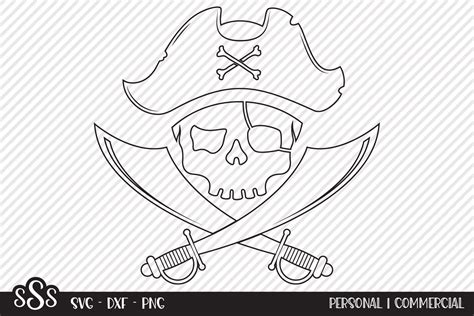 Pirate Skull And Crossed Swords Outline Graphic By Texassoutherncuts · Creative Fabrica