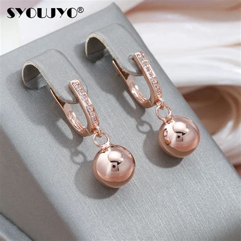 Syoujyo Rose Gold Color Dangle Ball Drop Earrings For Women Natural