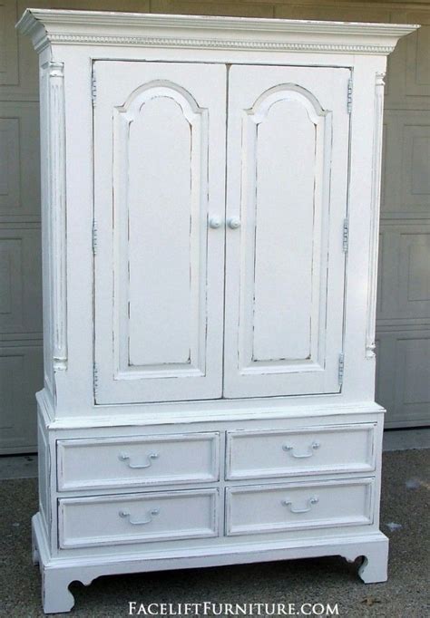 Distressed White Clothing Armoire Shabby Chic Bedroom Furniture