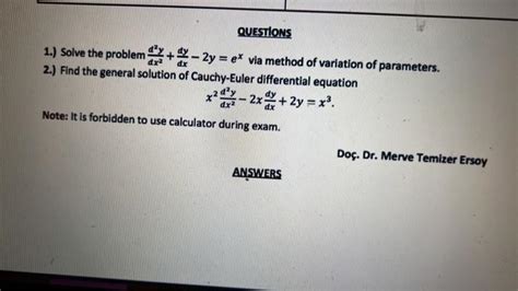 Solved Questons Solve The Problem Dx D Y Dxdy Y Ex Via Chegg