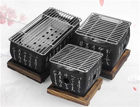 Home Japanese Tabletop Mini Hibachi Square Clay Charcoal Bbq Grill