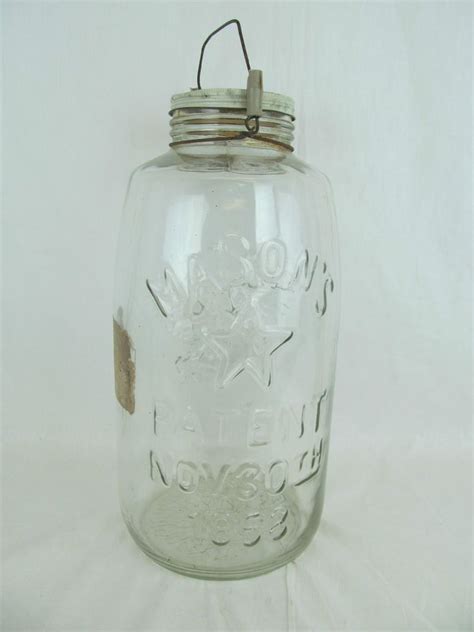 Antique Large Gal Masons Eagle Star Glass Pickle Canning Jar Crock