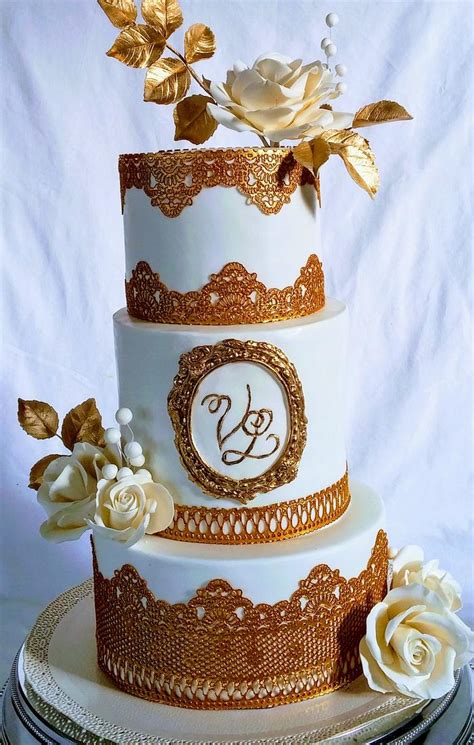 Golden Wedding Decorated Cake By Alenascakes Cakesdecor