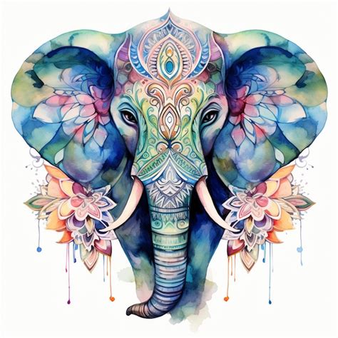 Elefante De Colores Brillantes Con Cabeza Ornamentada Y Flores En Un