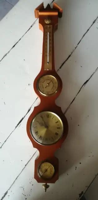 VINTAGE OROLOGIO BAROMETRO IGROMETRO TERMOMETRO DA PARETE IN LEGNO