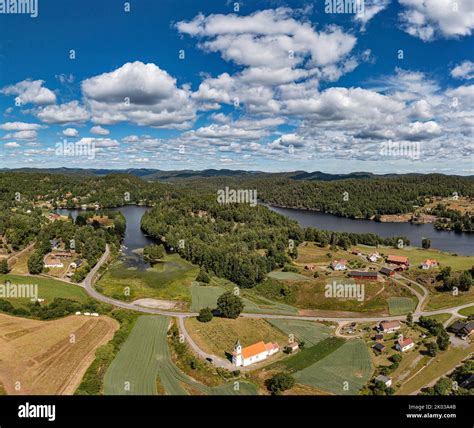 Norway Vestfold Og Telemark Larvik Kjose Isolated Houses Church