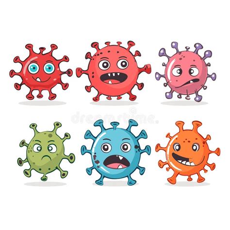 Six Cartoon Virus Characters Unique Color Expression Representing