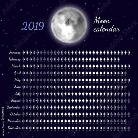 Planner Of Lunar Cycles At 2019 Year Daily Lunar Phases Calendar