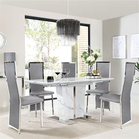 Vienna Extending Dining Table 6 Celeste Chairs White Marble Effect