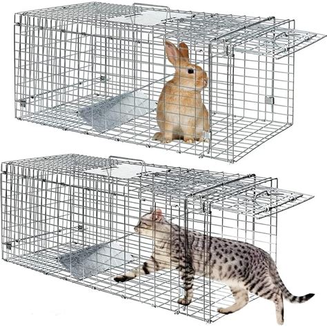 2 Pack Humane Cat Trap for Stray Cats 24"x8"x7" Live Animal Trap Live ...