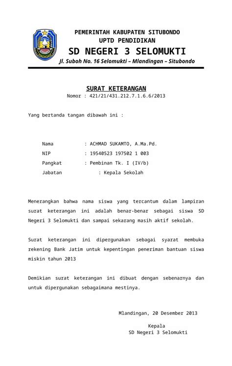 Contoh Surat Keterangan Siswa Penerima Bsm Surat Keterangan Desain