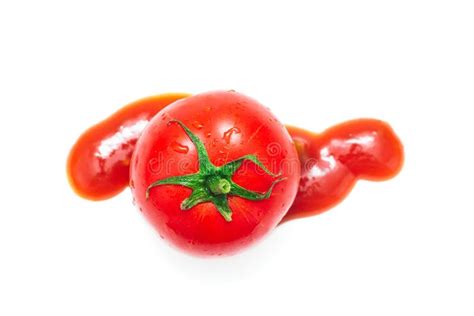 Splattered Tomato With Ketchup Isolated On White Background Stock Image