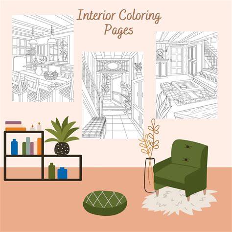 Interior Coloring Printables, Interior Coloring Book, Interior Coloring,house Coloring,house ...