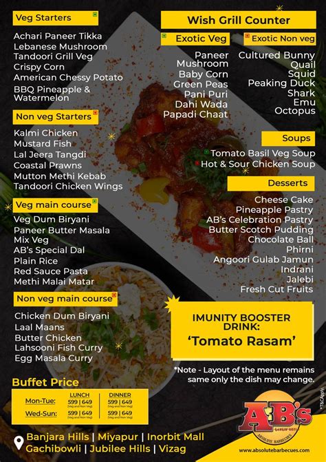 Menu At Abs Absolute Barbecues Inorbit Mall Hyderabad Hyderabad