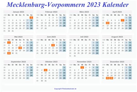 Sommerferien Mecklenburg Vorpommern Kalender Feiertagen