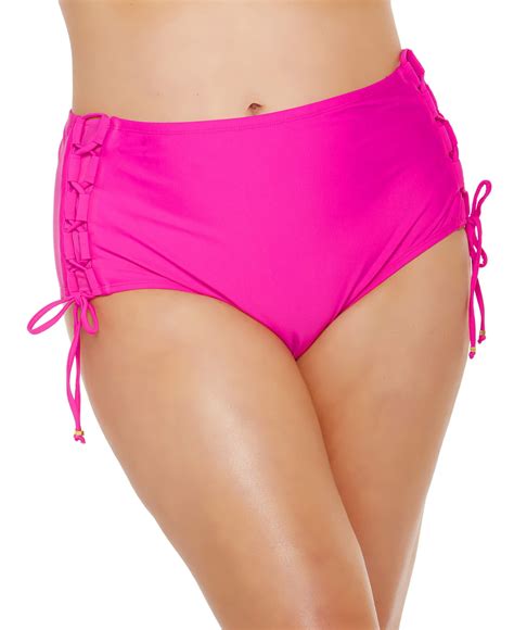 Women S Plus Size High Waisted Solid Bikini Brief Swim Bottom W Lace Up