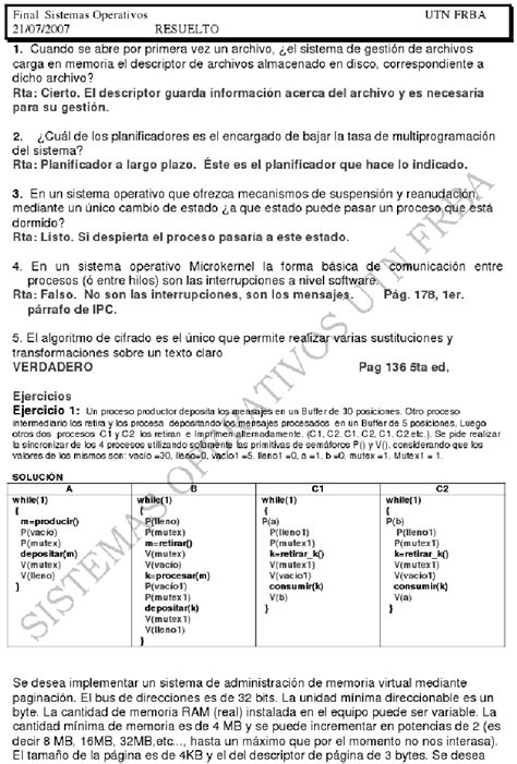 UTN Sistemas Operativos Examen Final 2007