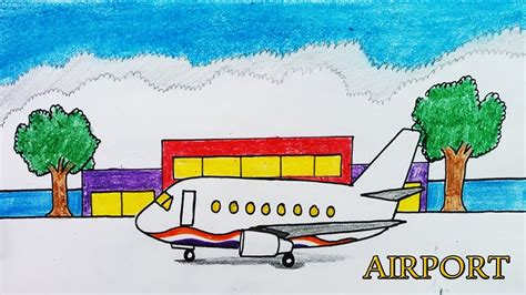 Airport drawing with colour| How to draw airport with aeroplane beautiful