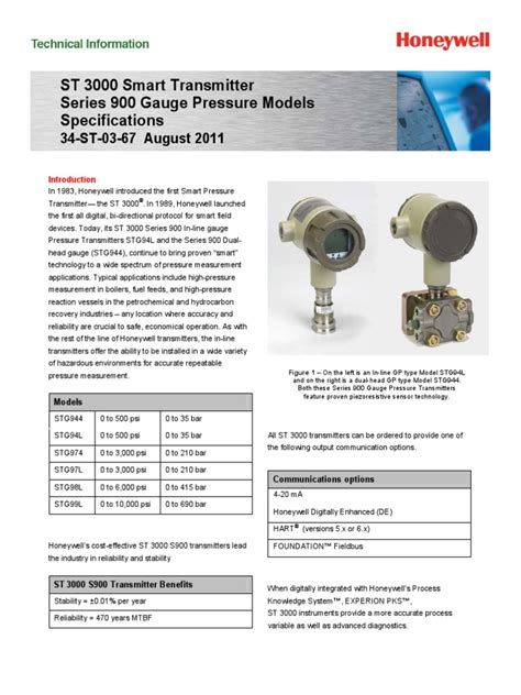 Pressure Transmitter St3000 Honeywell Pdf Sensor Stainless Steel