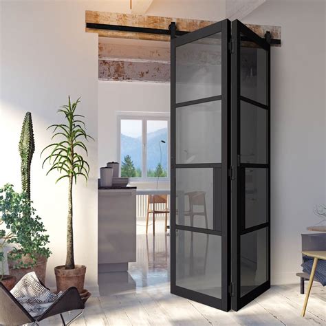 Spaceeasi Top Mounted Black Folding Track And Double Door Chelsea 4 Pa