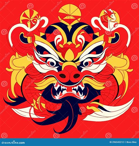 Chinese Dragon Head On A Red Background Vector Illustration For Your