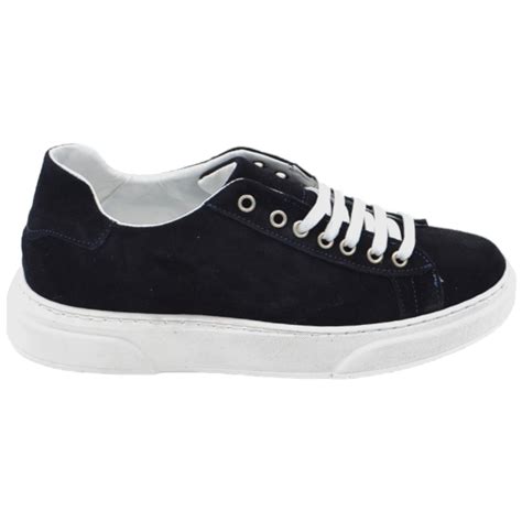 Scarpa Sneakers Bassa Uomo Basic Vera Pelle Scamosciata Blu Basic Fondo