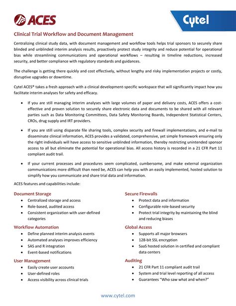 Infosheet aces-clinical-trial-workflow-and-document-management | PDF