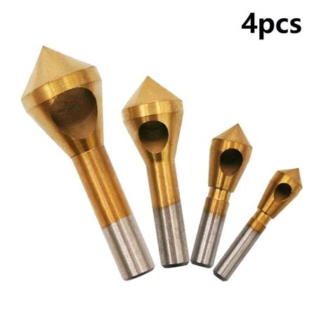 4pcs Gold Color Countersink Deburring Drill Bits With Titanium Coating