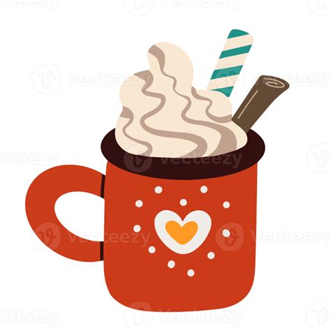 Red Mug With Delicious Hot Cocoa With Whipped Cream Served With