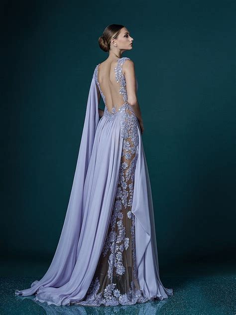 Deep V Neck Lavender Evening Dresses With Wrap Appliques Sheer Backless