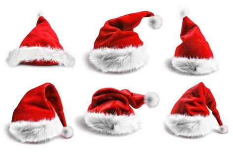 Premium Photo Red Santa Hats On White Background