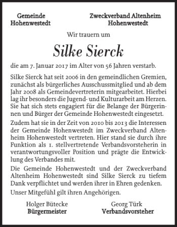 Traueranzeigen Von Silke Sierck Sh Z Trauer