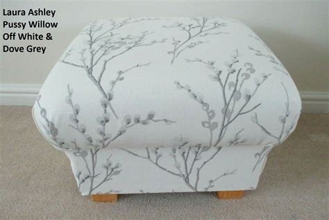Footstool Laura Ashley Pussy Willow Off White Grey Fabric Pouffe