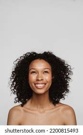 Shirtless Black Woman Looking Upward Laughing Stock Photo 2200815493