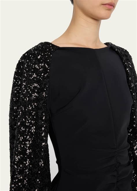 Chiara Boni La Petite Robe Ruched Sequin Sleeve Jersey Mini Dress