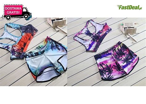 Bikini W Stylu Sportowym W Wakacyjne Palmy Kolory I