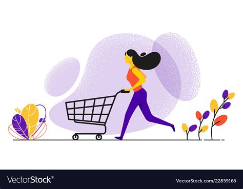 Running Woman Pushing Shopping Cart Royalty Free Vector