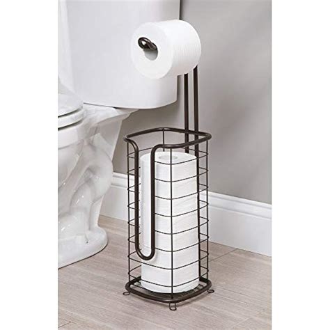 Mdesign Metal Free Standing Toilet Paper Holder Dispenser With Storage