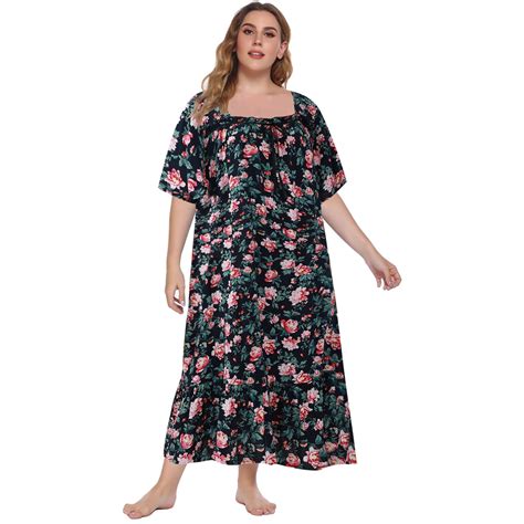 Baywell Womens Plus Size Long Nightgown Floral Printed House Dress